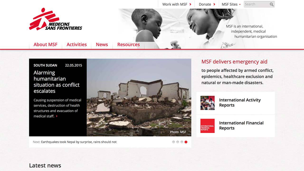 Medicins Sans Frontières（MSF）のWebサイト画像01