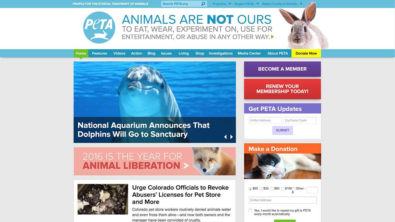 People for the Ethical Treatment of AnimalsのWebサイト画像01